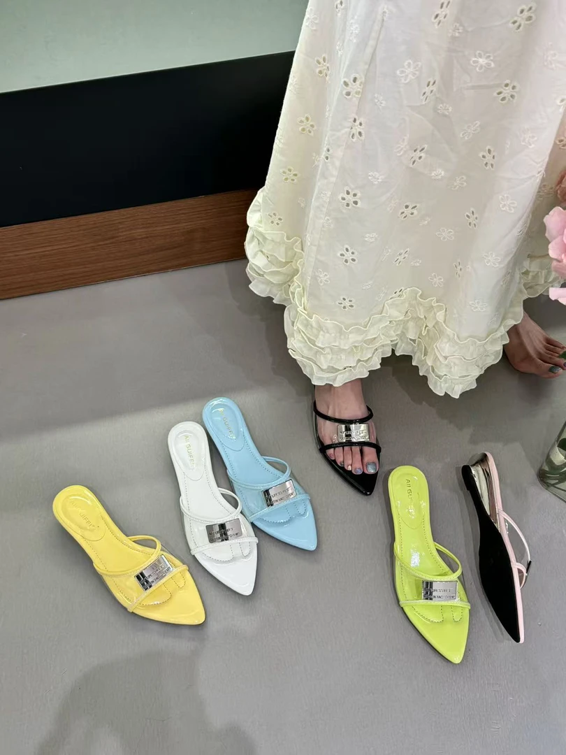 GUIFEI 972-10 韩版尖头低跟小拖鞋女一脚蹬坡跟精致气质软底