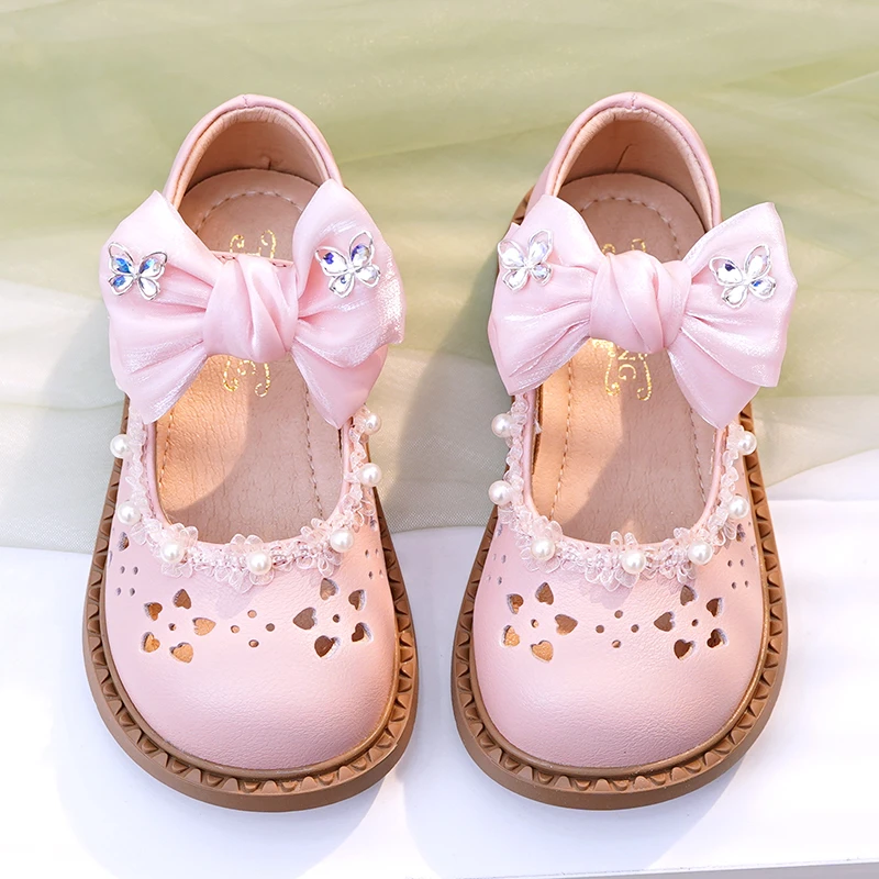 女童凉鞋真皮夏款包头小女孩公主鞋软底镂空蝴蝶结小香风女宝凉鞋