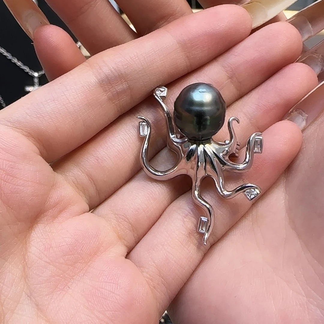 银S925镶嵌海水珍珠吊坠(不含链)