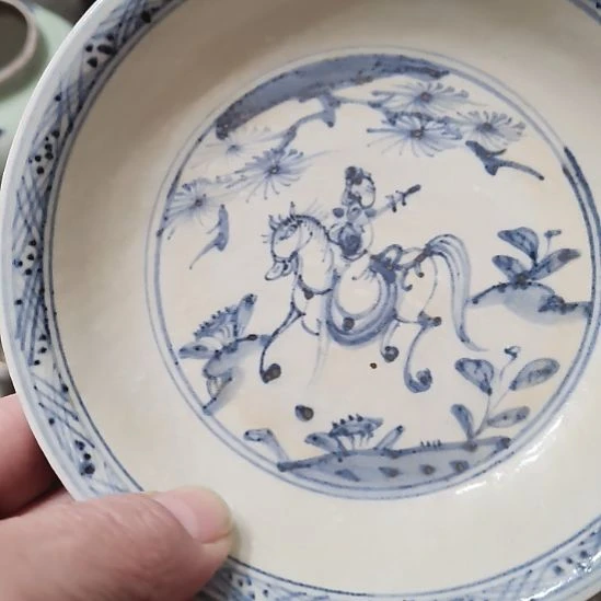 马***功摆件一件精美青花人物小盘全品