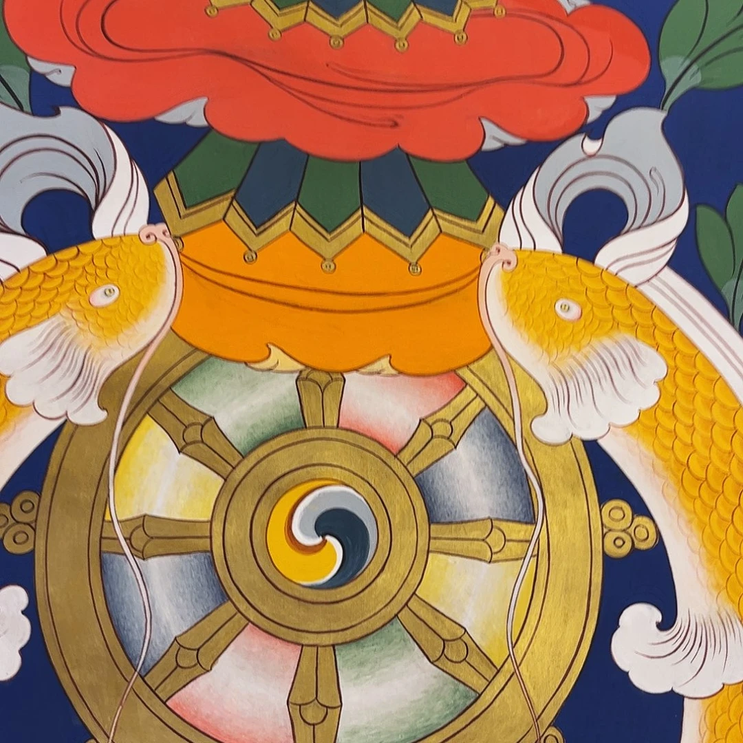 青海热贡纯手绘八吉祥大卡