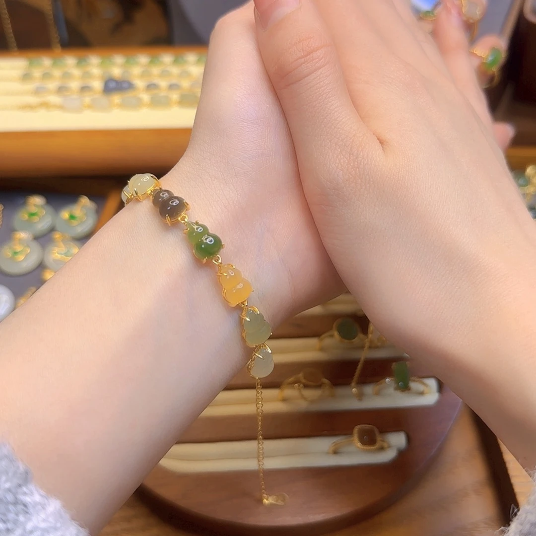 和田玉手链银S925镀金镶嵌