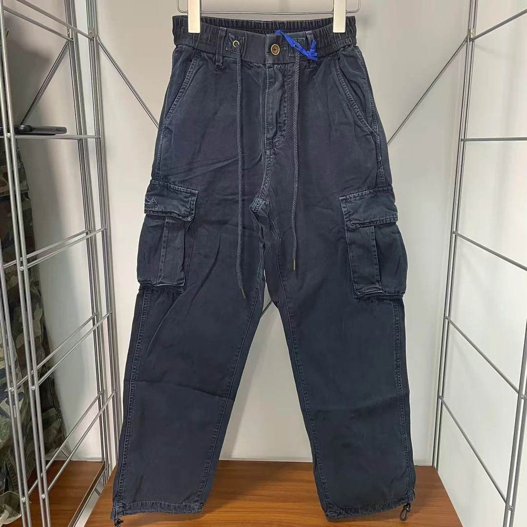 帆布春秋款立体口袋工装裤复古抽绳长裤宽松直筒裤男女同款