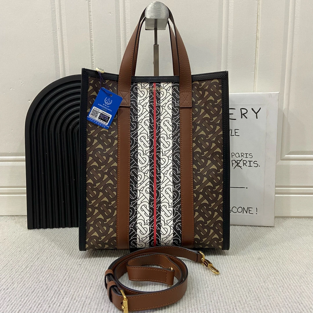 95新 BURBERRY/博柏利 巴宝莉字母条纹托特手提斜挎包