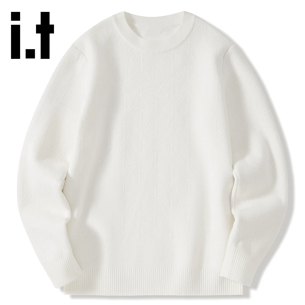 it:CHOCOOLATE纯色极简风圆领针织毛衣男士秋冬厚款保暖休闲上衣