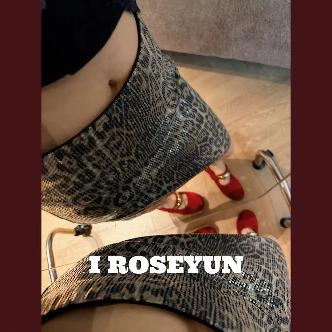 【Rose Yun】复古摩登豹纹亮片半身裙    JY095102