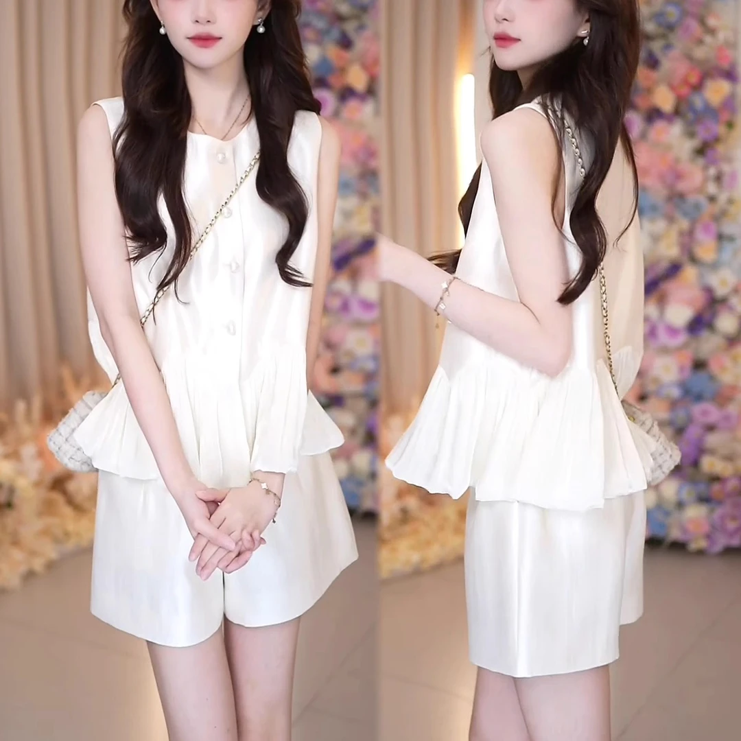 2025夏季新款时尚气质宽松显瘦小香风无袖上衣休闲短裤两件套装女