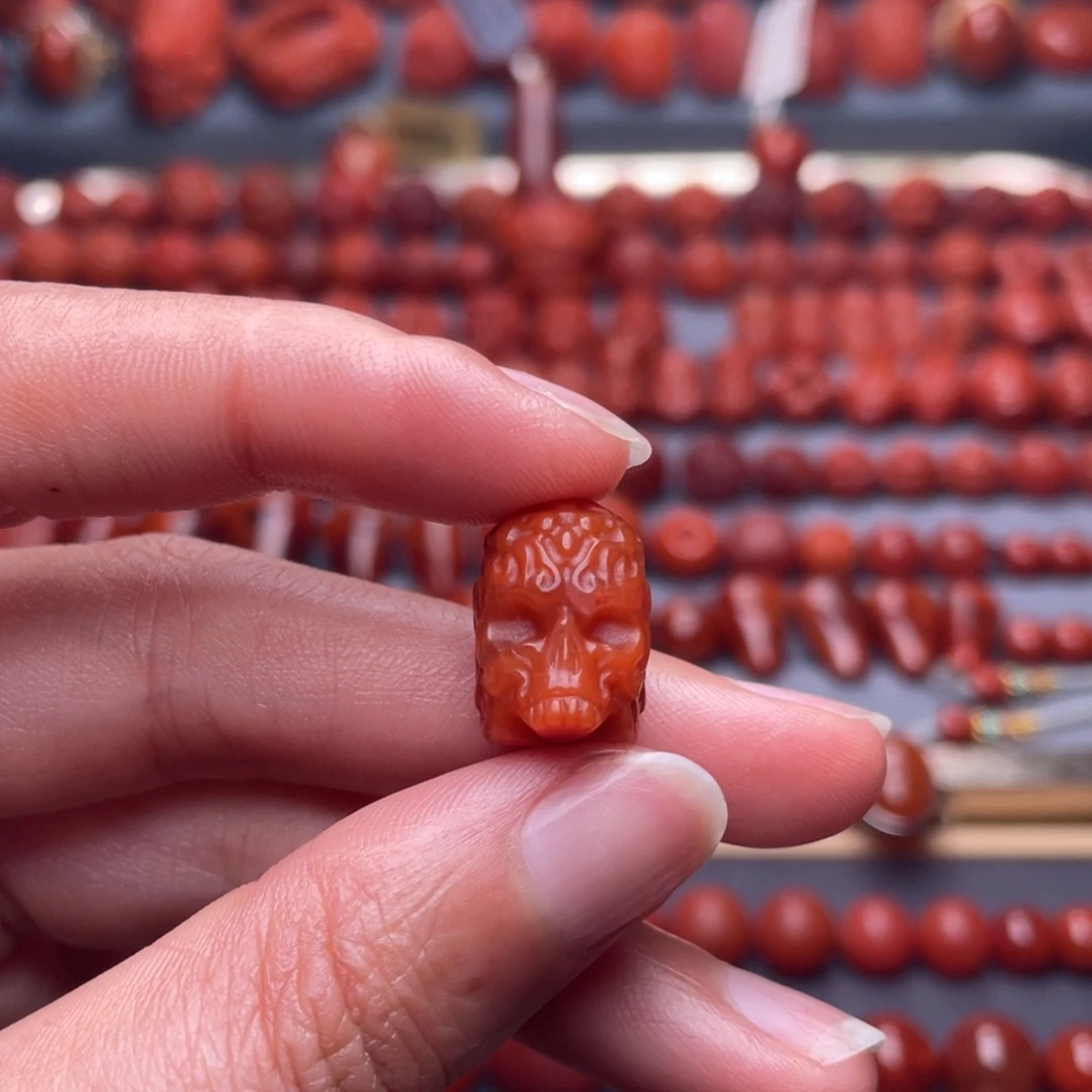 南红玛瑙18K金镶嵌其他W11➕瓦西柿子红骷髅头配饰柔光