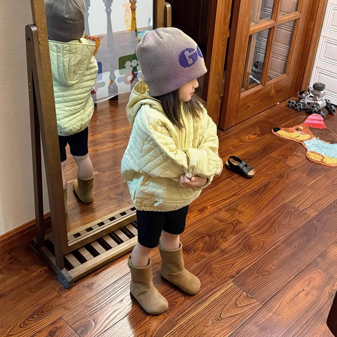 韩系童装儿童夹棉连帽卫衣棉服男女童新款宽松半拉链套头棉衣秋款