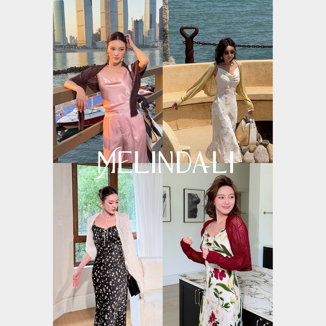 Melinda Li【收放自如】气质法式优雅桑蚕丝山羊绒镂空针织空调开衫