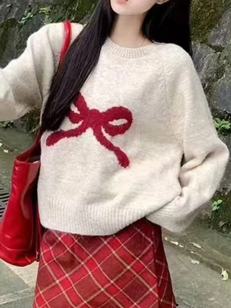 甄选精纺毛绒时尚休闲蝴蝶结圆领毛衣-238