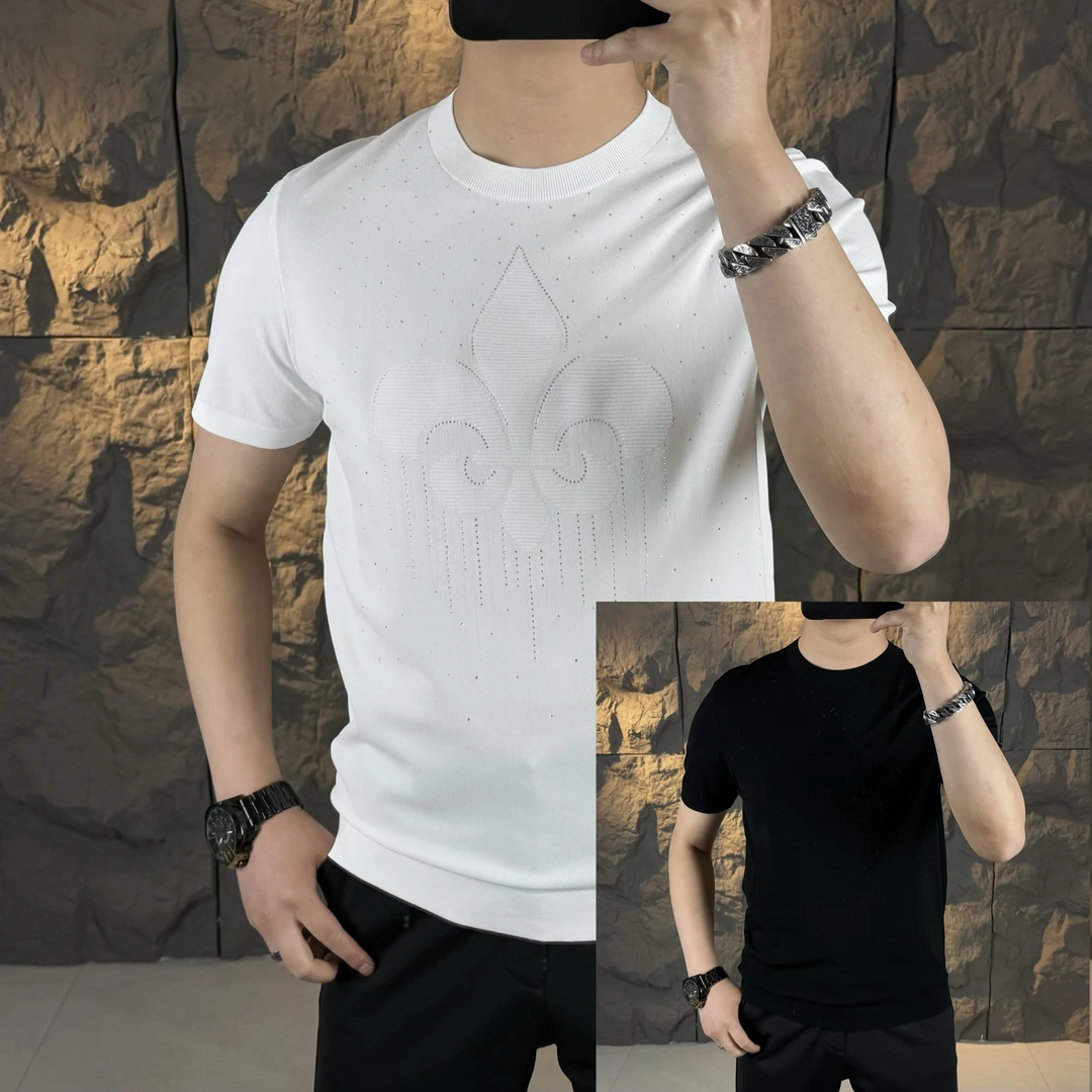 男士夏季新款轻奢休闲修身简约时尚百搭弹力伊力特针织短袖欧若风