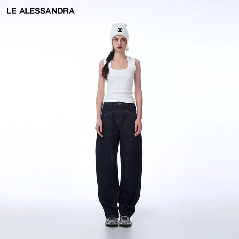 品牌直营 LE ALESSANDRA 白色修身褶皱方领背心中长款