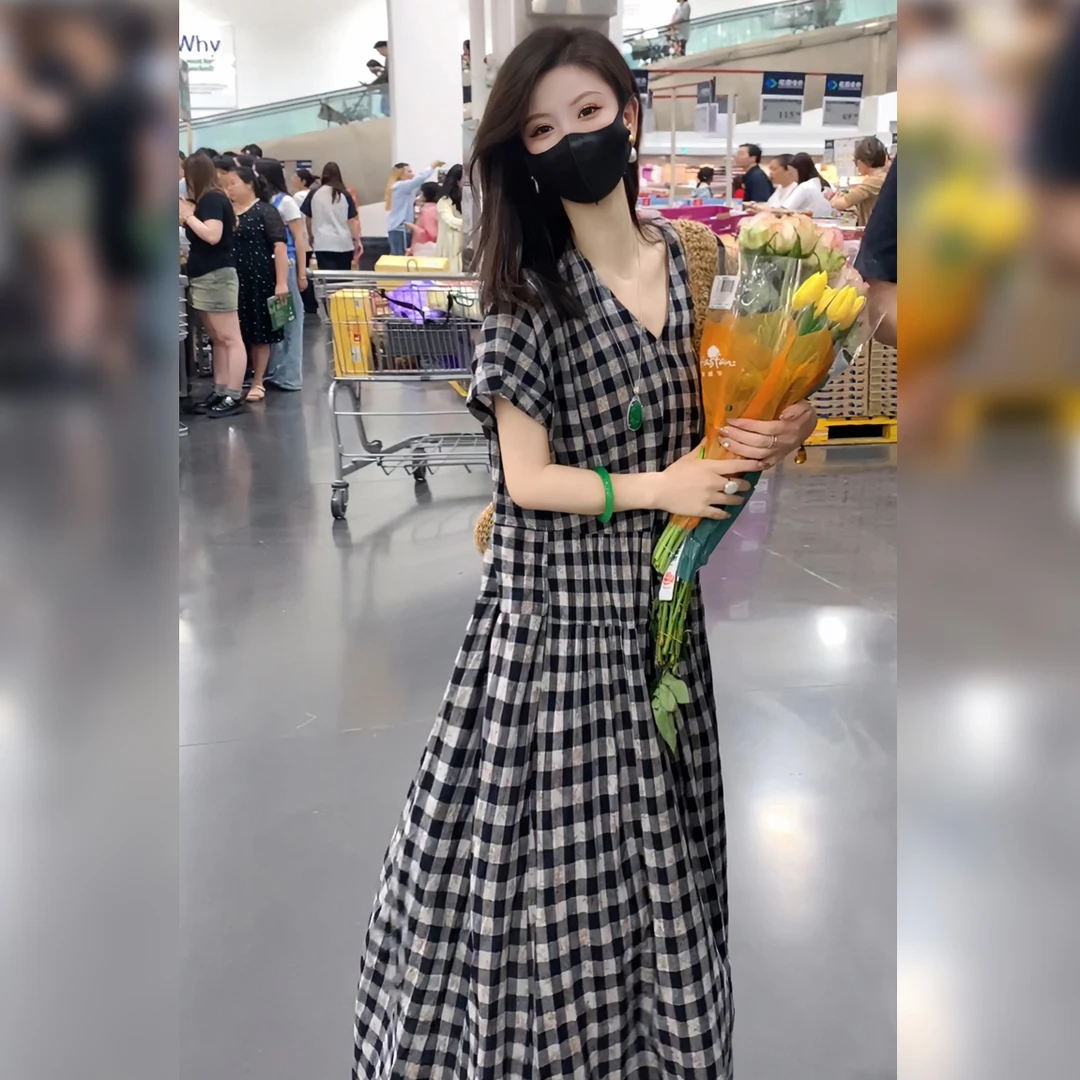 【Linda姐高端线】夏季新款时尚气质格子衬衫裙连衣裙AS5LYH0259