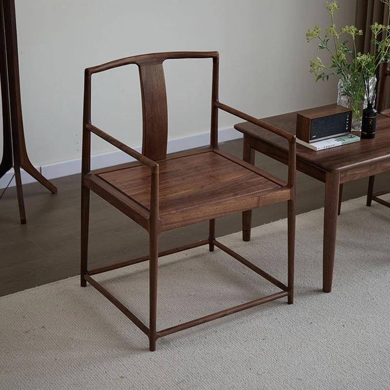 北美黑胡桃福茂茶椅海棠椅中式实木椅新中式禅意书椅桌椅家用