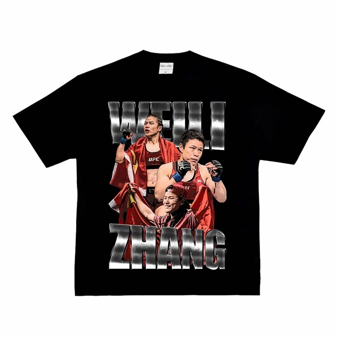 UFC张伟丽中国力量女子格斗拳击休闲纯棉装备美式宽松圆领短袖t恤