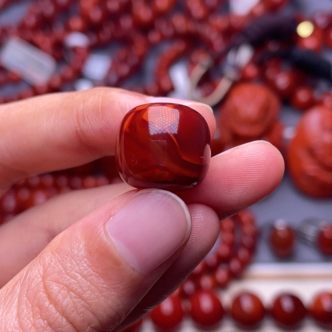 未镶嵌其他南红玛瑙15mm精品瓦西牛血红火焰老型珠