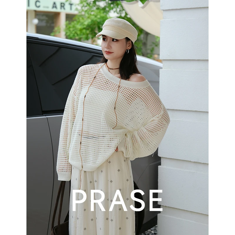 PRASE·噜【糯米糍】微胖轻奢设计款夏女天丝镂空毛针织罩衫PR503S59