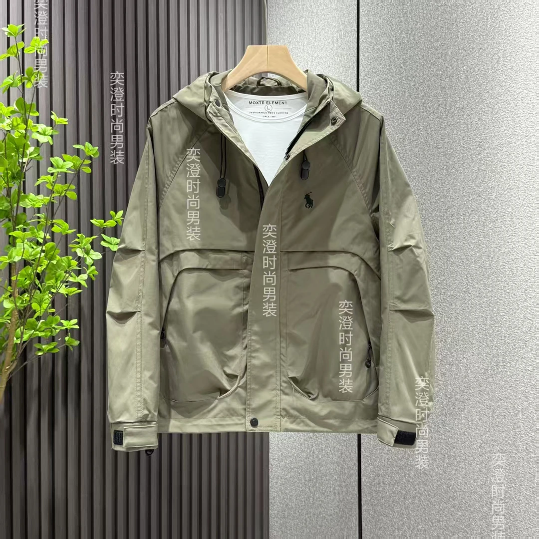 2025男士秋季休闲户外时尚潮流刺绣款防风连帽百搭外套6302