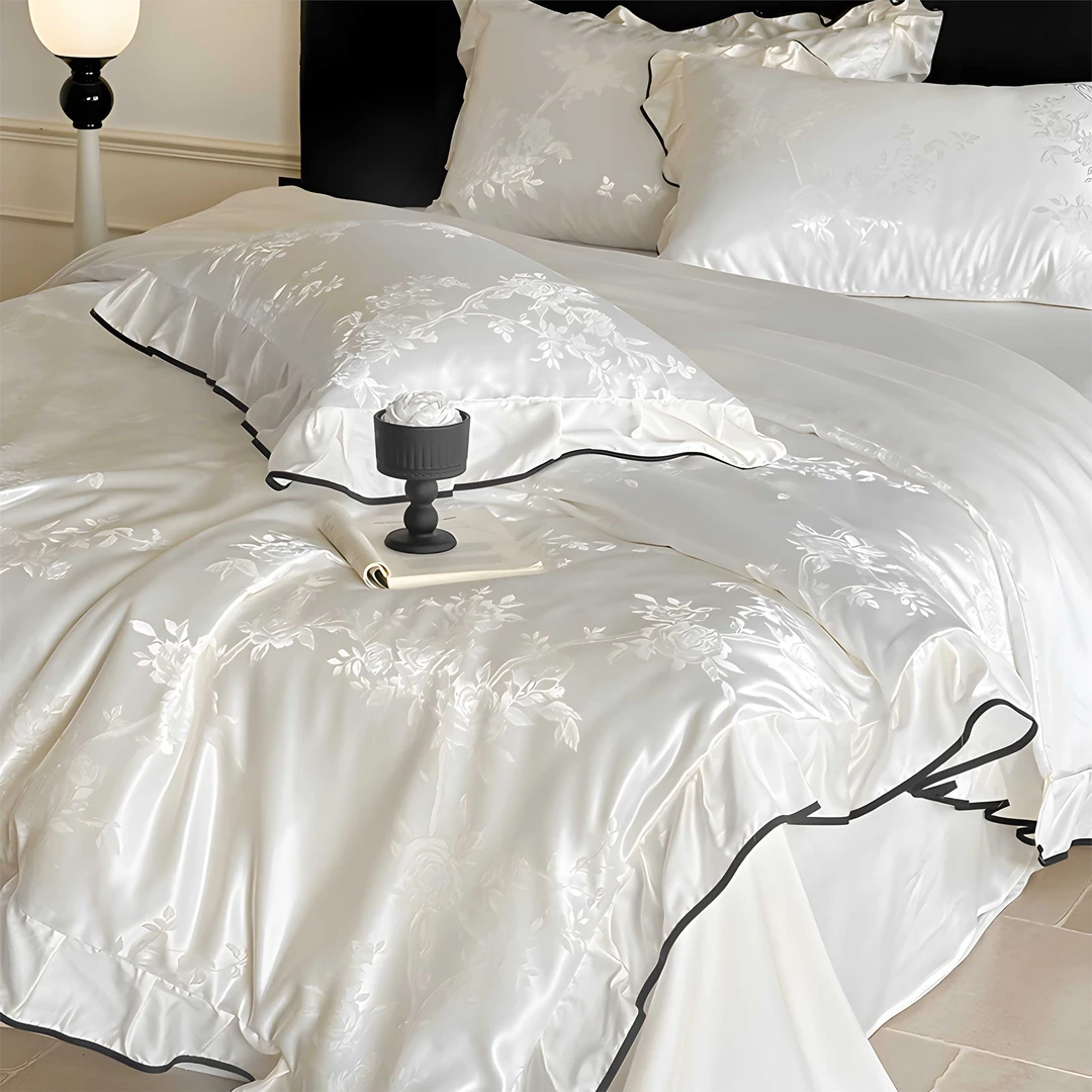 法式公主风冰丝四件套夏季裸睡凉感床单被套床笠荷叶边床上用品