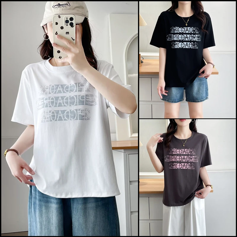 大码女装胖mm夏季正肩显瘦宽松短袖T恤韩版休闲百搭印花圆领上衣