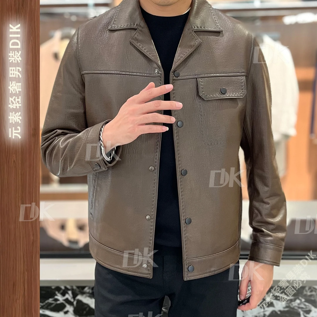男士秋冬季翻领夹克四季通用皮衣商务休闲老钱风轻奢QW93065-PN