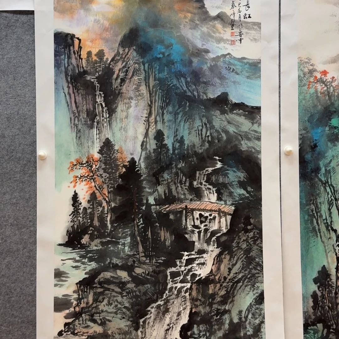 国画秦峰138x68山水