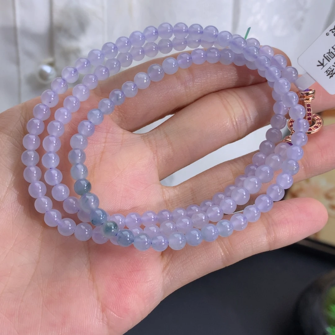 翡翠未镶嵌手串卡4.5冰胶淡紫项链