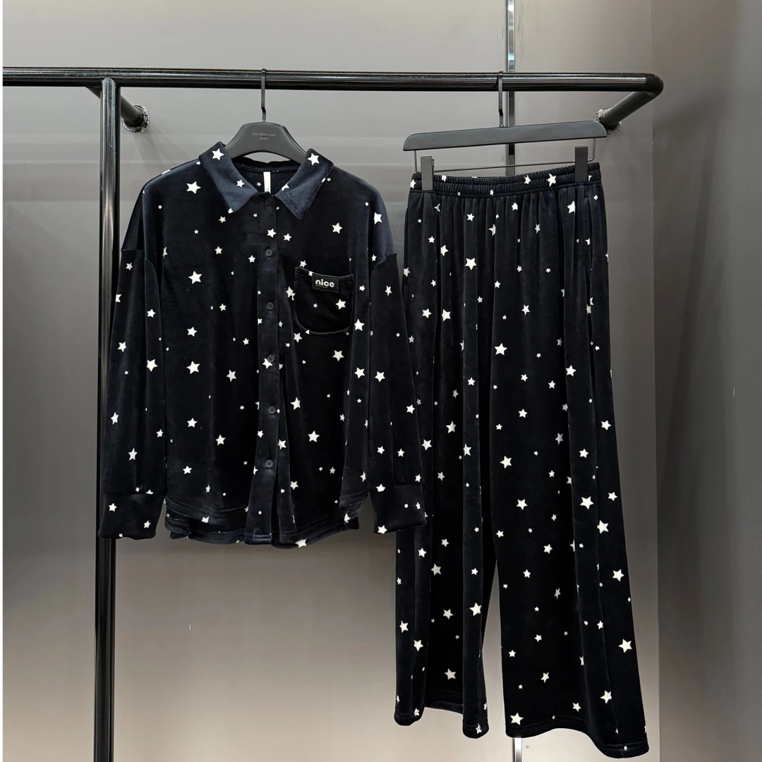 【五角星-海岛绒】秋冬款潮牌外穿轻奢海岛绒长袖居家服睡衣套装