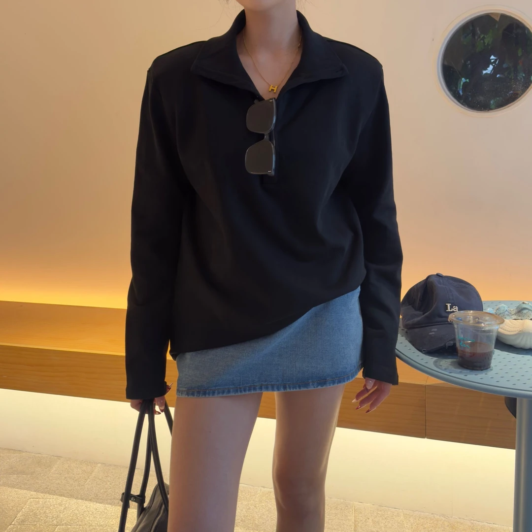 LIBUER |【慵懒松弛】polo领宽松纯色卫衣/垫肩款
