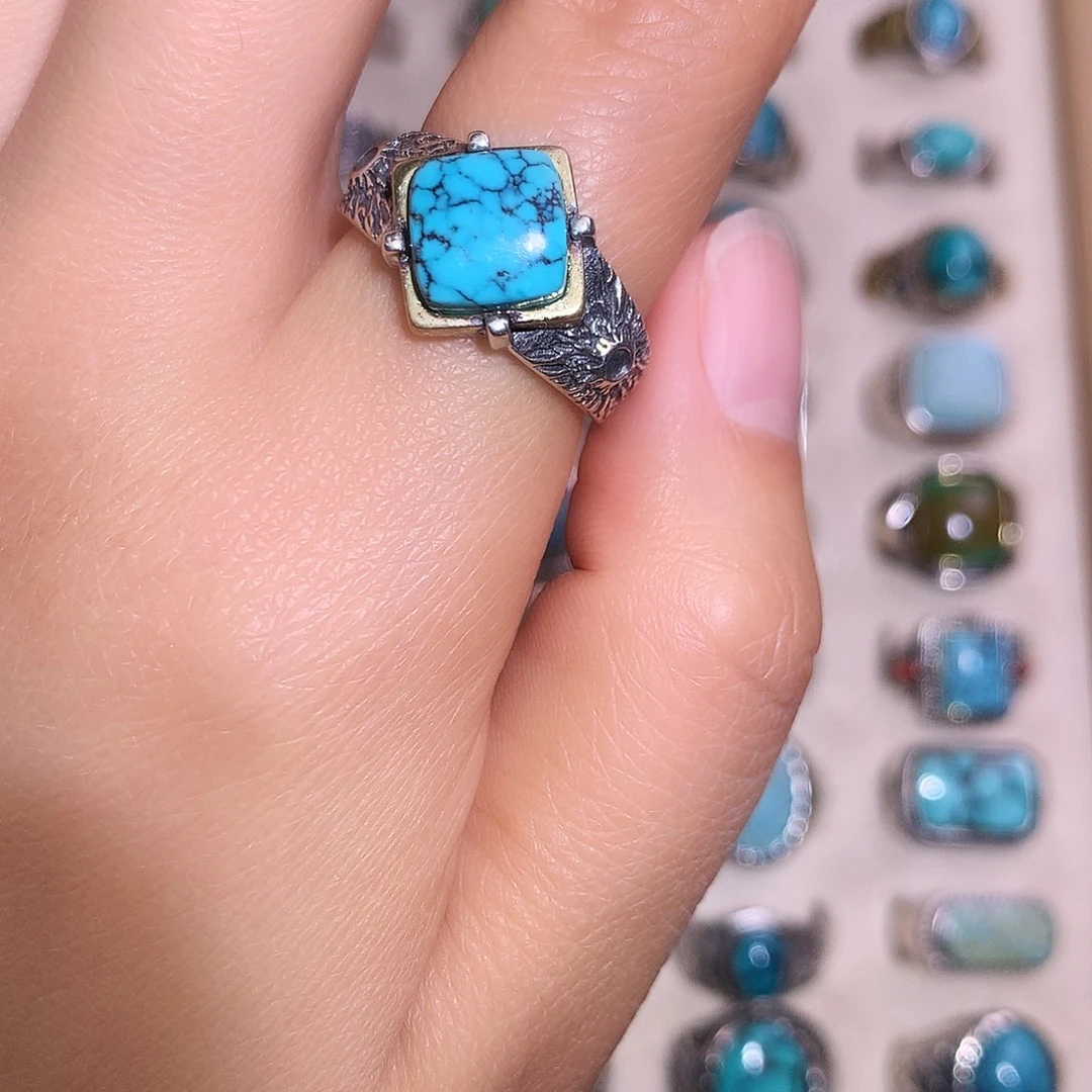 绿松石银S925镶嵌戒指