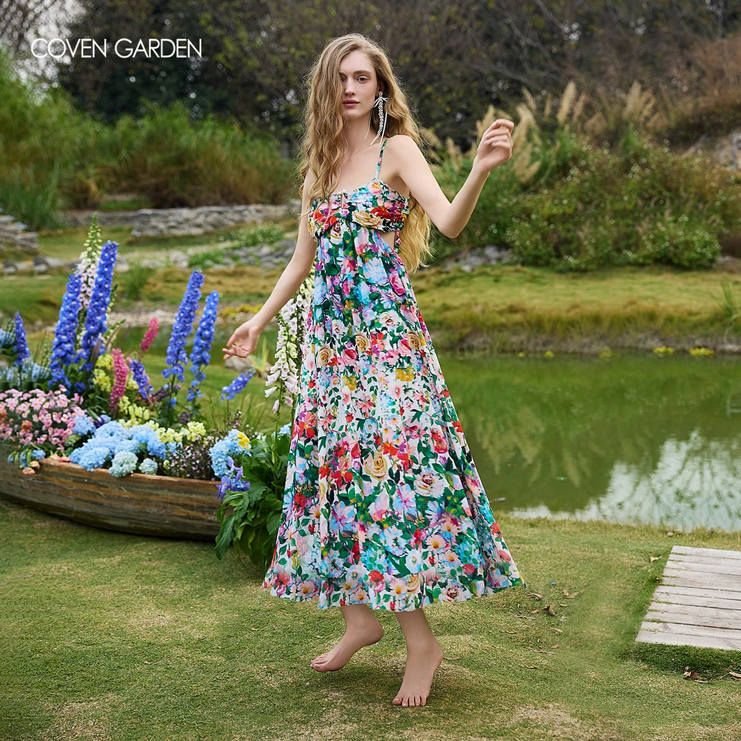 【哥文花园】碎花真丝吊带连衣裙CSA2082420