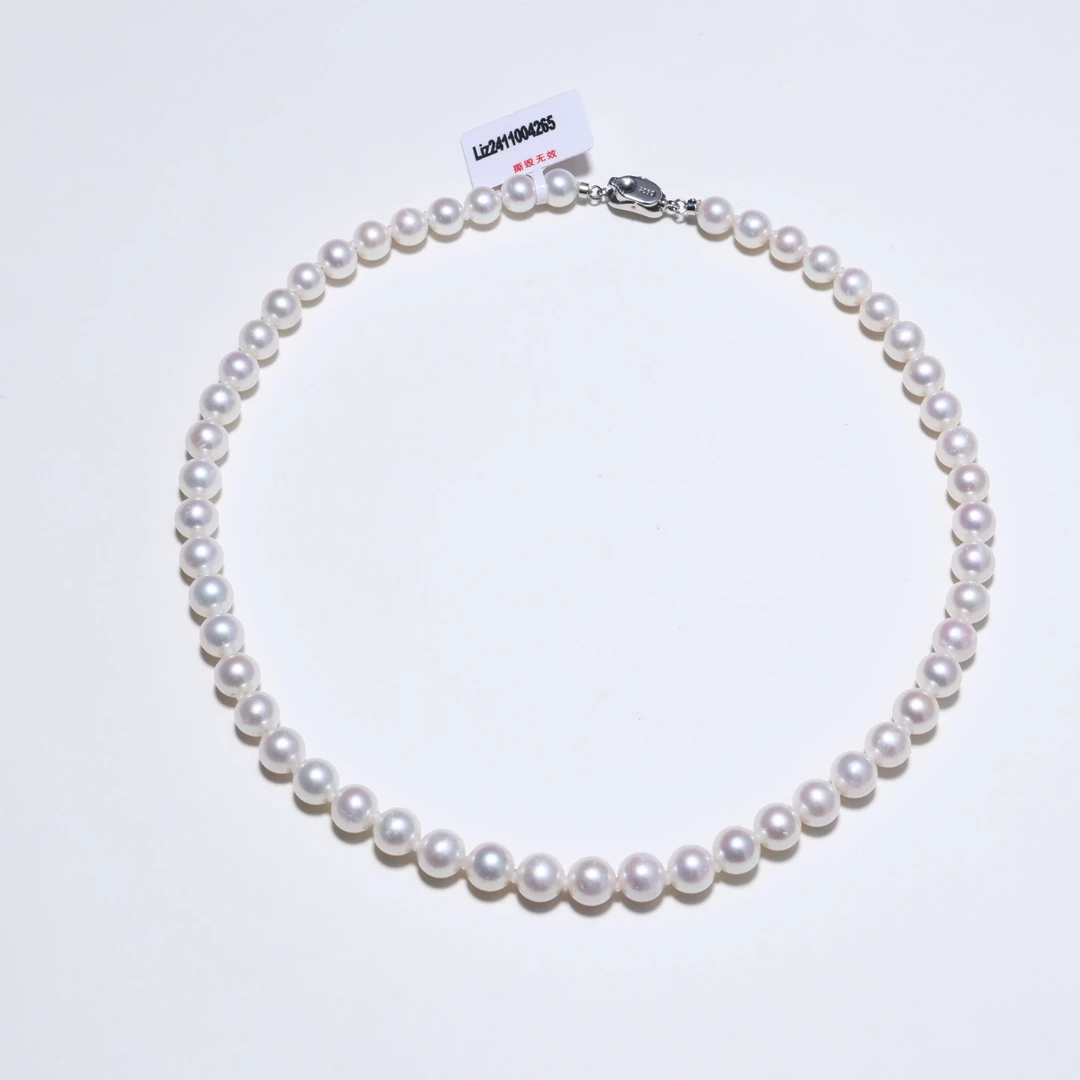 淡水极强光7-9mm月华流珠项链轻奢典雅气质百搭带大证