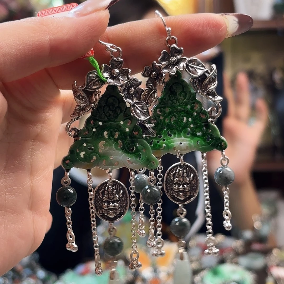 翡翠银S925镶嵌耳饰