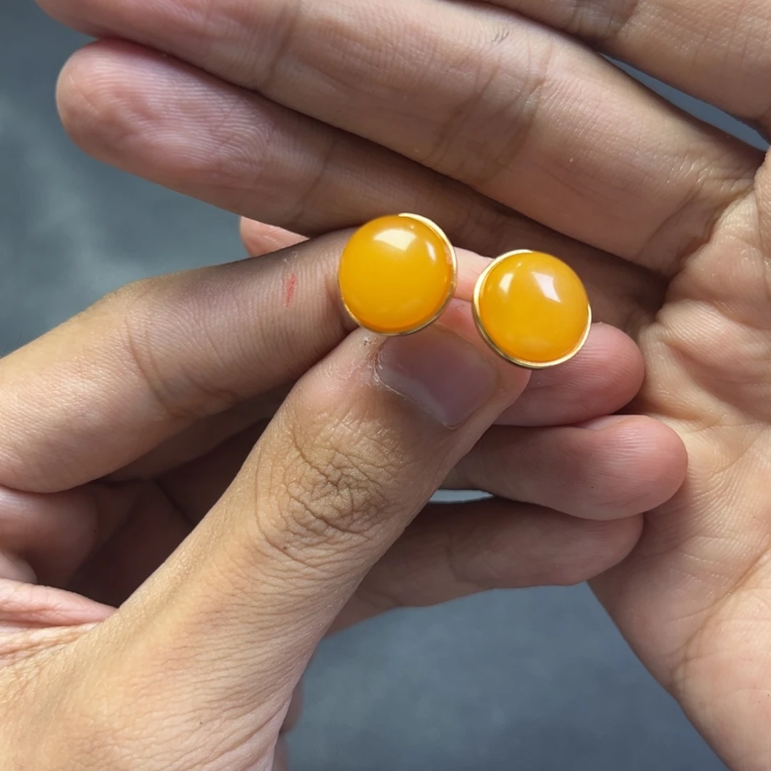 蜜蜡颈饰银S925镶嵌多样性老黄蜡蜜蜡耳钉