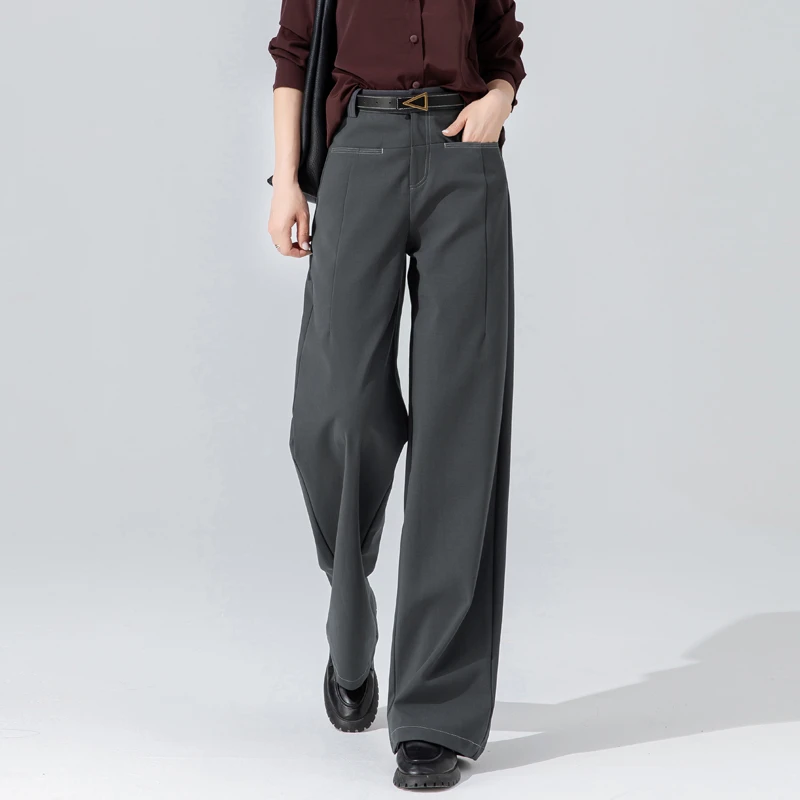 灰色垂感裤子女2026春季新款美式高腰阔腿裤天丝棉直筒裤休闲长裤
