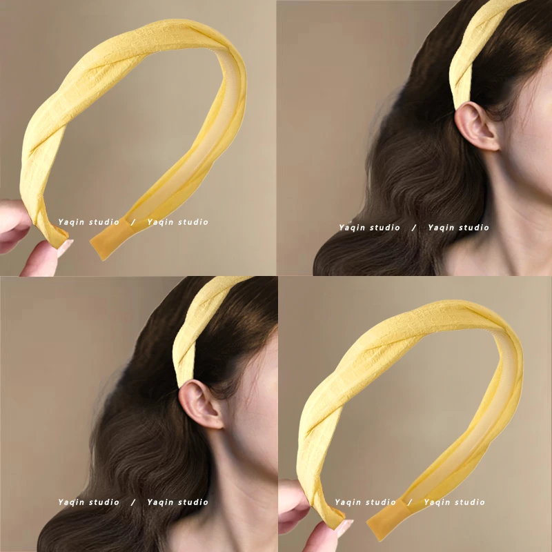 薄雾鹅黄~黄色纱感麻花发箍！高颅顶头箍发卡防滑发捆发窟头饰女