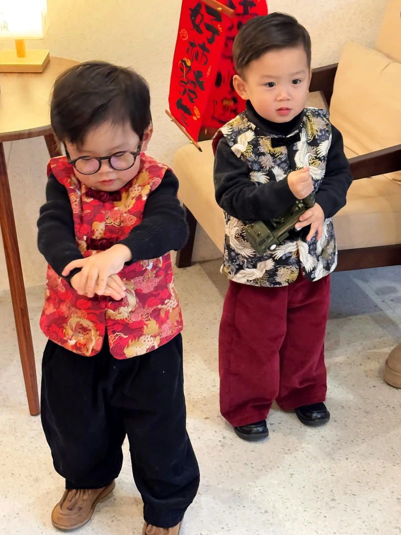儿童马甲冬季男童唐装拜年服加厚保暖背心宝宝抓周岁礼服过年坎肩