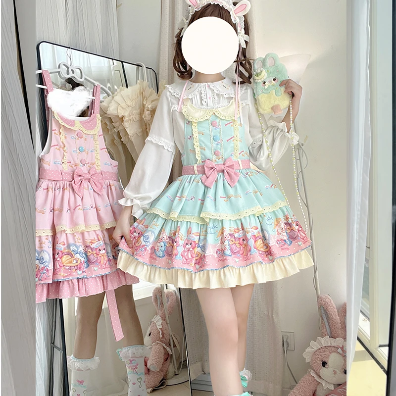 新品原创  安睡小兔  Lolita少女可爱印花背带裙小个子裙子