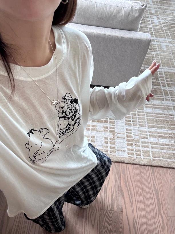 【仅支持48小时内退换货】在韩～白色长袖防晒T