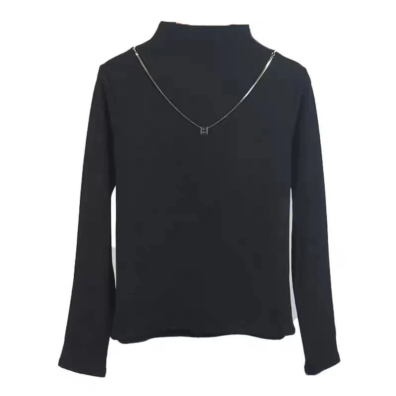 长袖常规款圆领女士常规半高领秋冬T恤内搭染色女