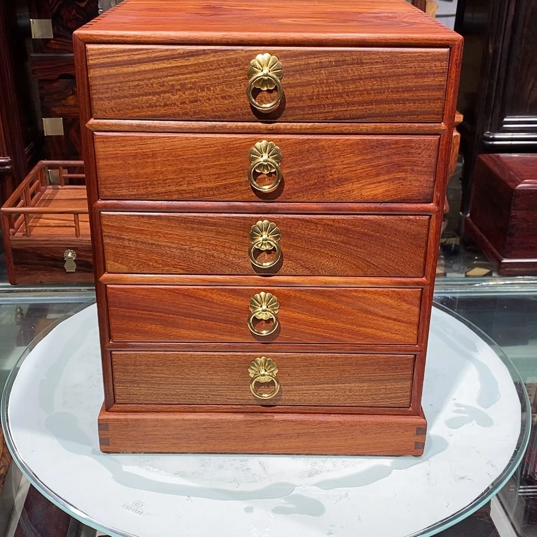 染料紫檀（血檀）独板五屉箱27/27/33.5