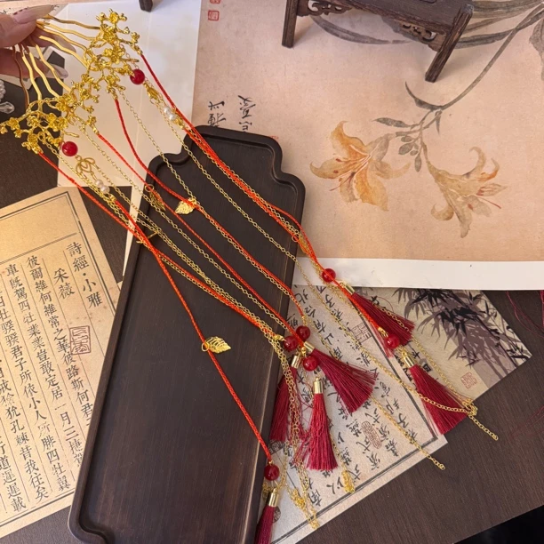 【红拂晓】红流苏古风汉服配饰