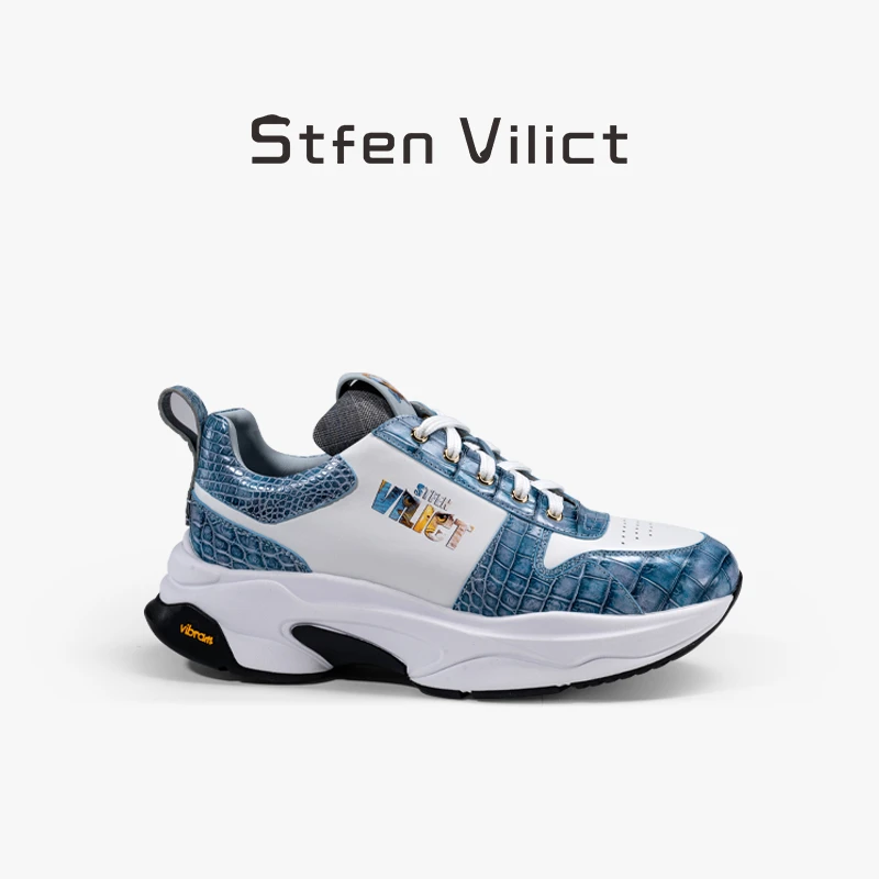 威廉史蒂芬男士休闲鞋高定系列牛皮拼接鳄鱼皮运动鞋子男款SV067