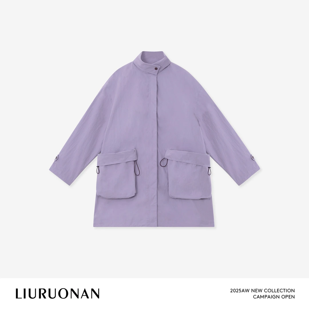 LIURUONAN 25FL【紫藤冲锋衣】立领廓形大口袋设计风衣秋冬宽松外套