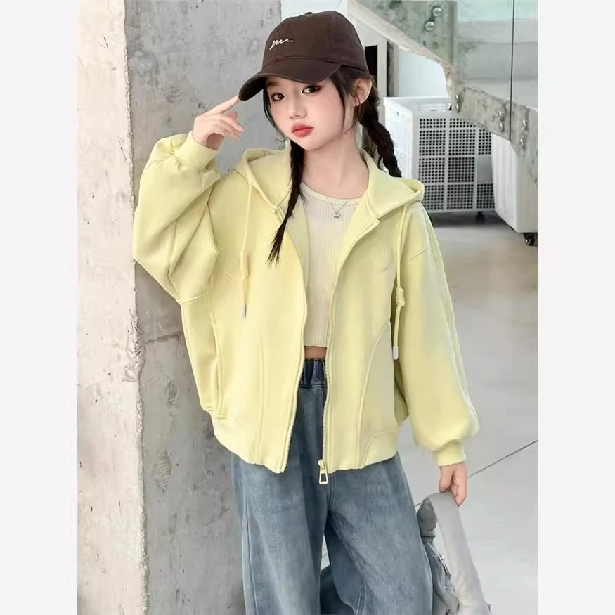 女童外套2025春秋装新款儿童休闲运动风连帽卫衣开衫宽松童装上衣