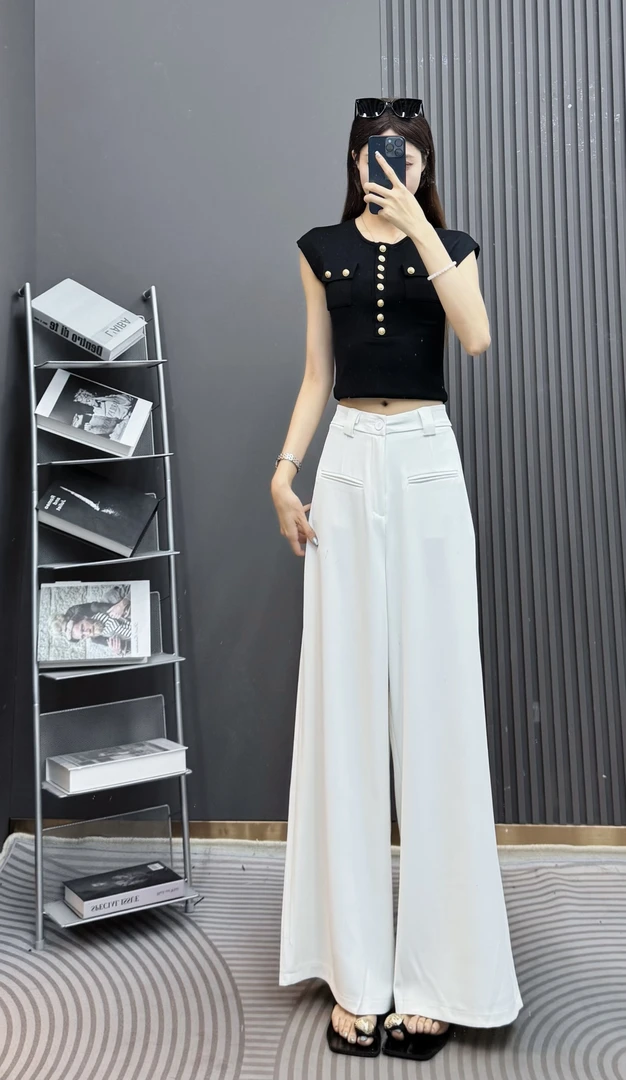 2025年双眼皮冰丝西装裤女夏季薄款高腰直筒垂感拖地阔腿裤8861