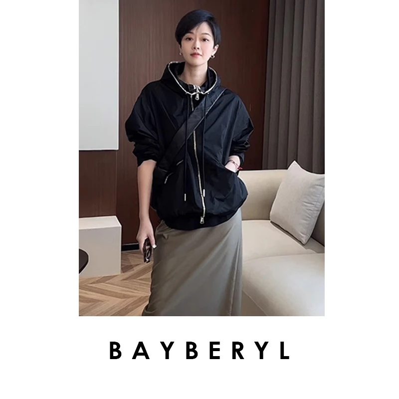 BAYBERYL老贝蒙蒙*连帽时尚百搭拉链口袋冲锋衣外套MF5A0823