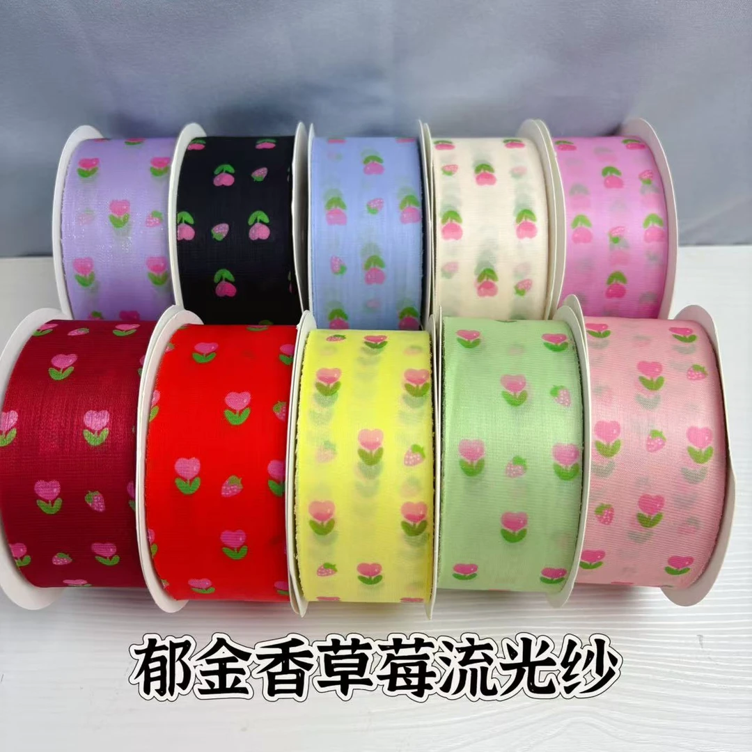 朵朵饰品 4厘米郁金香草莓流光纱发饰带子蝴蝶结diy材料