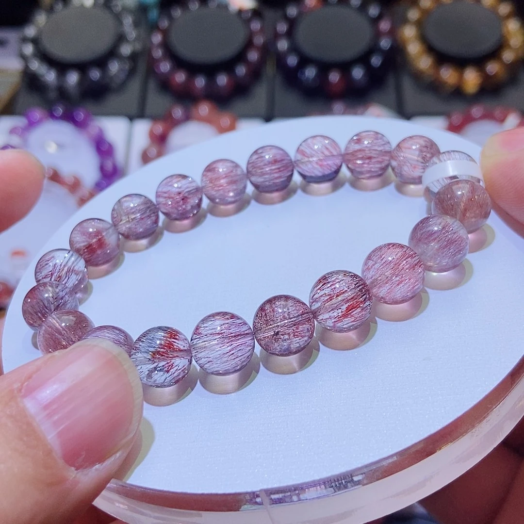 未镶嵌手串水晶粉红超七9.5